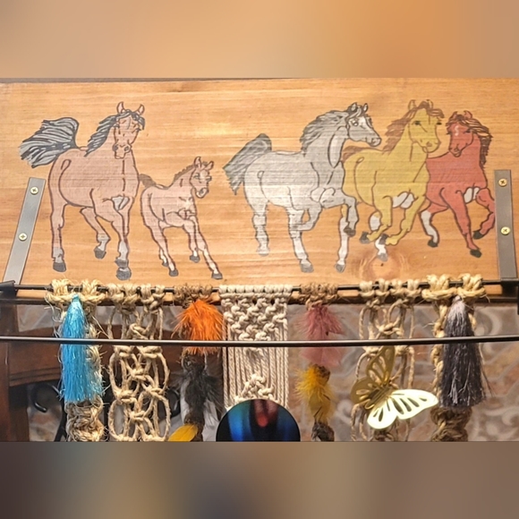 Macrame metal wood basket shelf